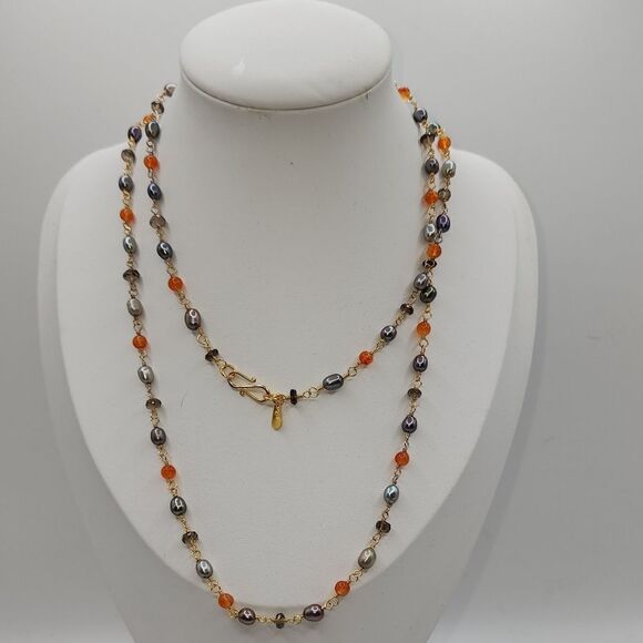 Aprique 22k Sterling Silver Bead Strand 36" Necklace - Picture 1 of 6